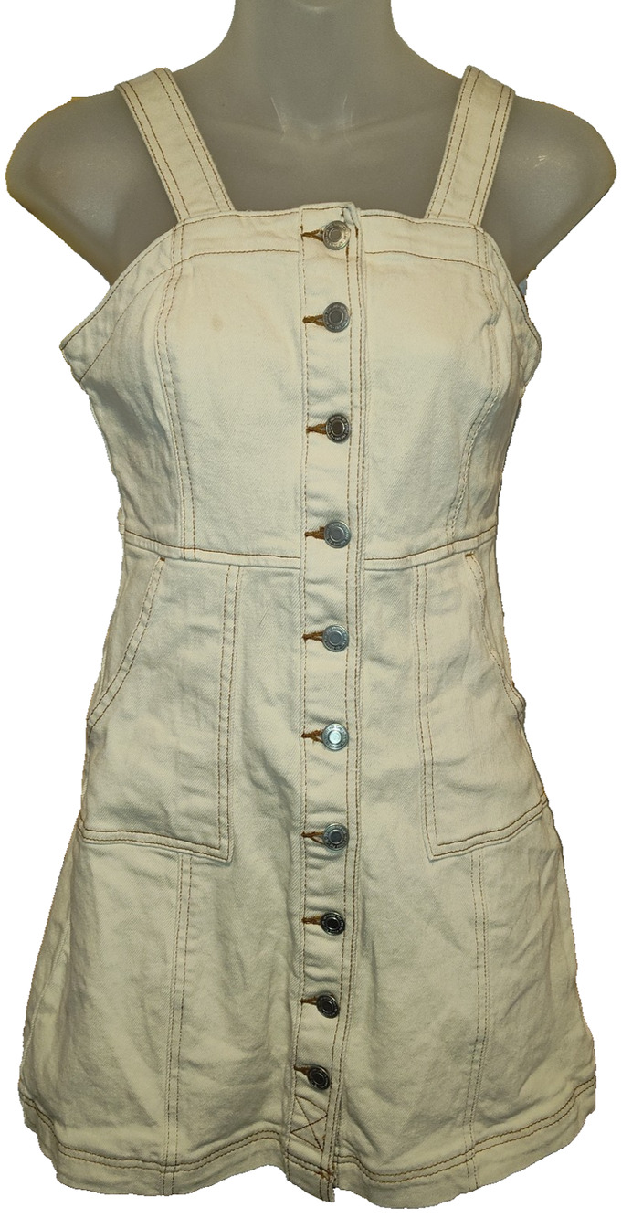 SO Women’s Beige Sleeveless Button Down Denim Pockets Dress Size 5/27W BG27